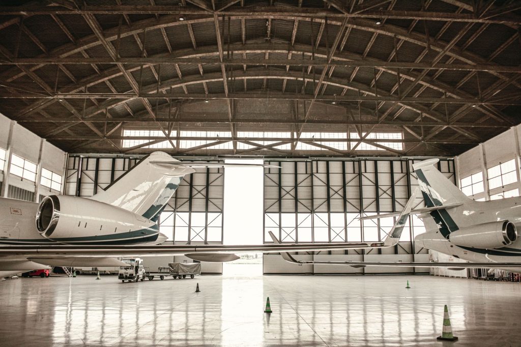 airplanes in hangar